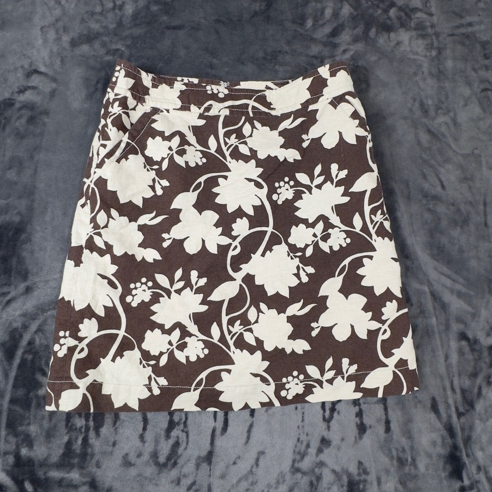 Banana Republic Floral A-Line Skirt Womens 8 Brown Cream Cotton Linen‎ Lined